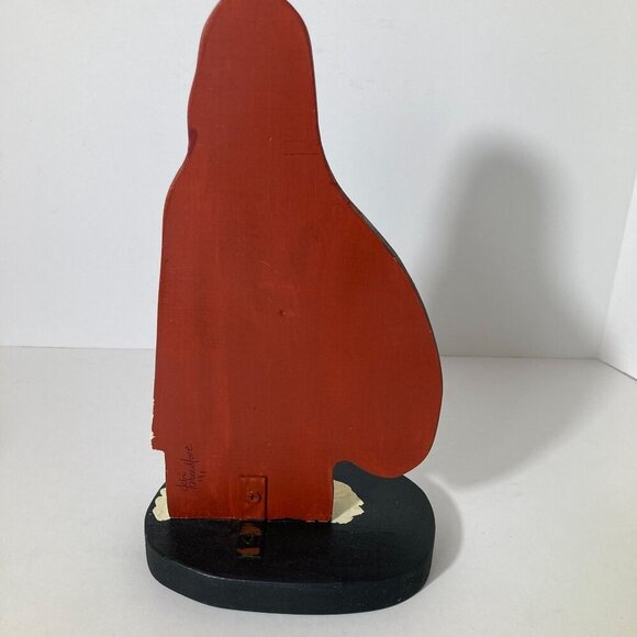 Vintage Handmade Wood Old World Santa Handpainted Signed Red Black Rustic 6 x 11 - Picture 2 of 4